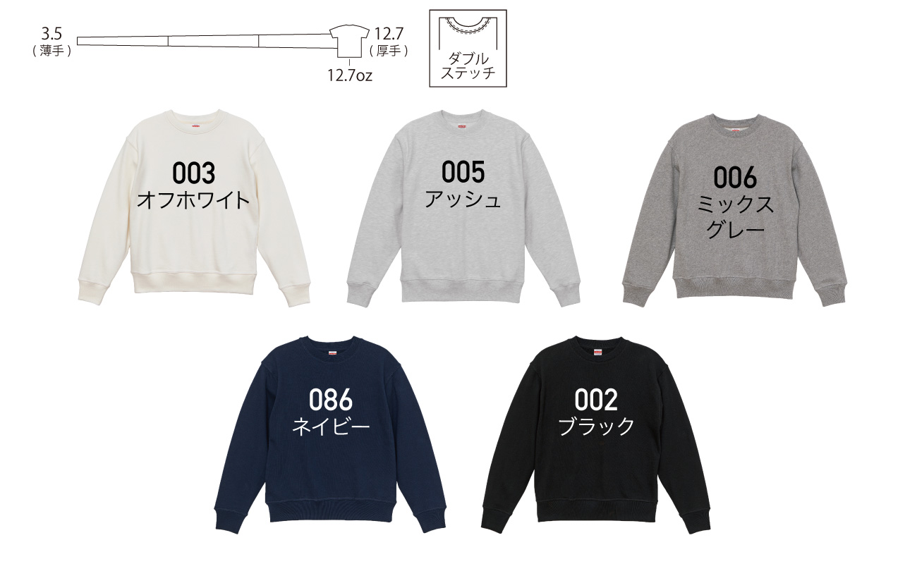 ヘヴィーウェイト クルーネック スウェット(裏パイル)